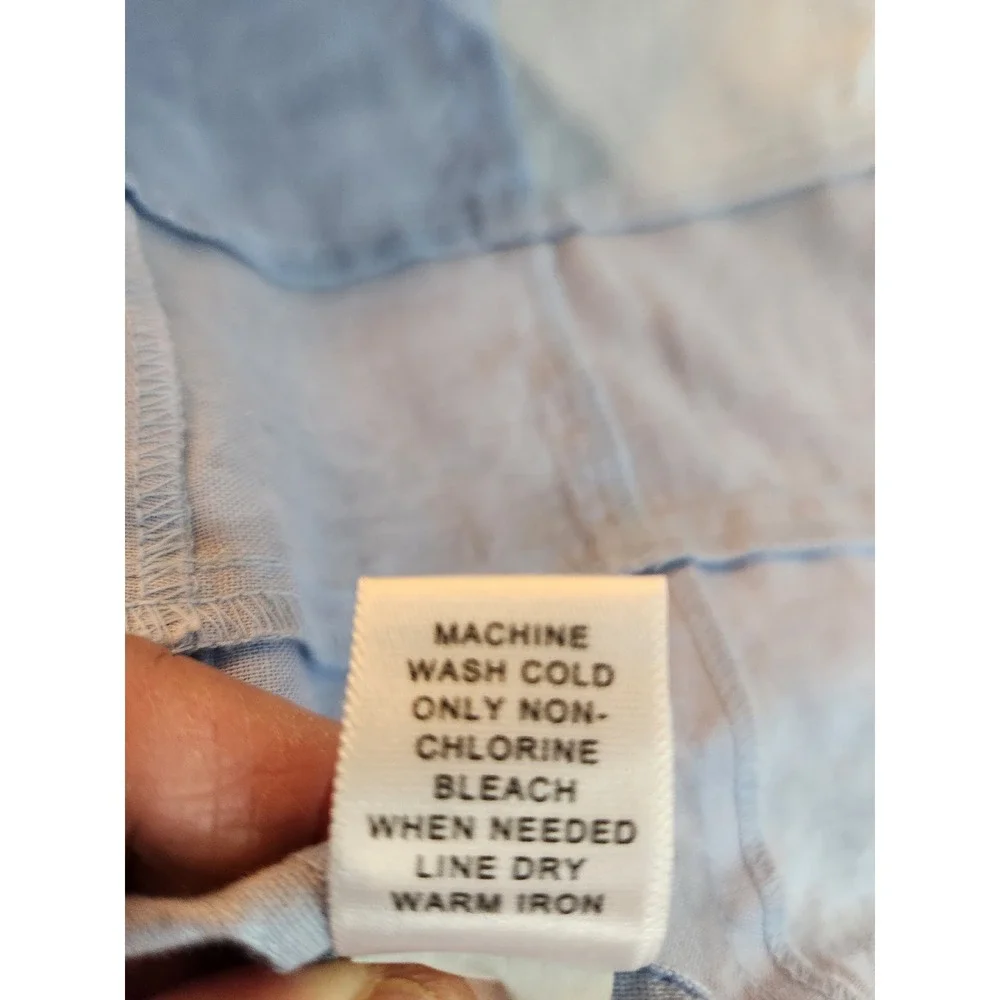Banana Republic Men Blue Patchwork Linen Cotton Short Sleeve Button Down Shirt M